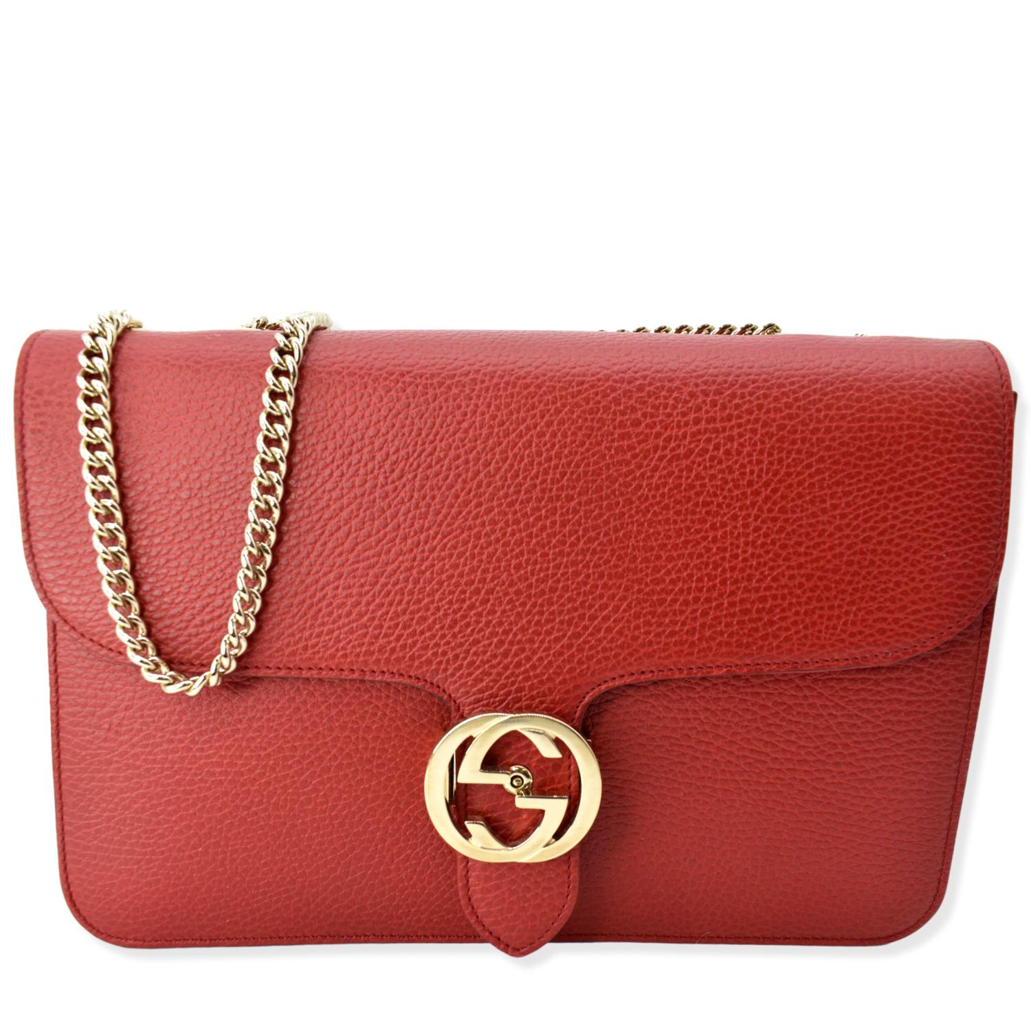 Gucci Interlocking Crossbody Bag Leather Red