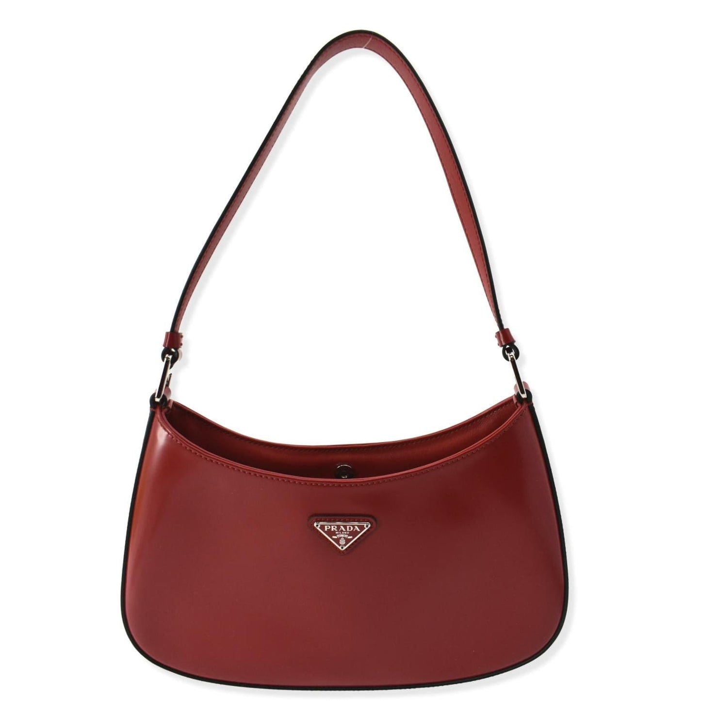 Prada Cleo Brushed Shoulder Bag Scarlet Leather