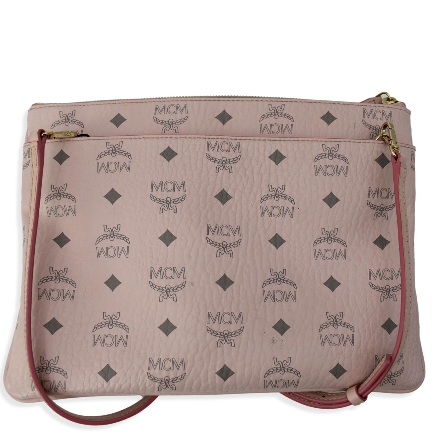 MCM Visetos Crossbody Pouch Canvas Pink Crossbody Bag