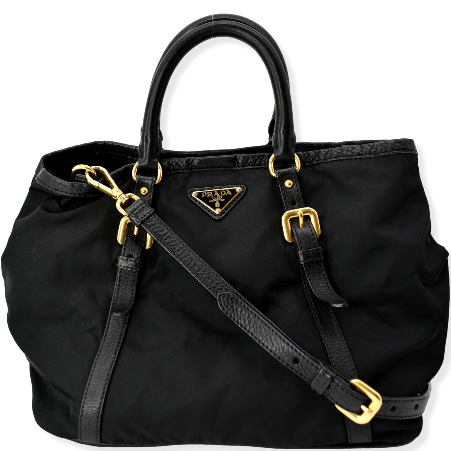 Prada Tessuto Vitello Daino Tote Shoulder Bag Nylon Black