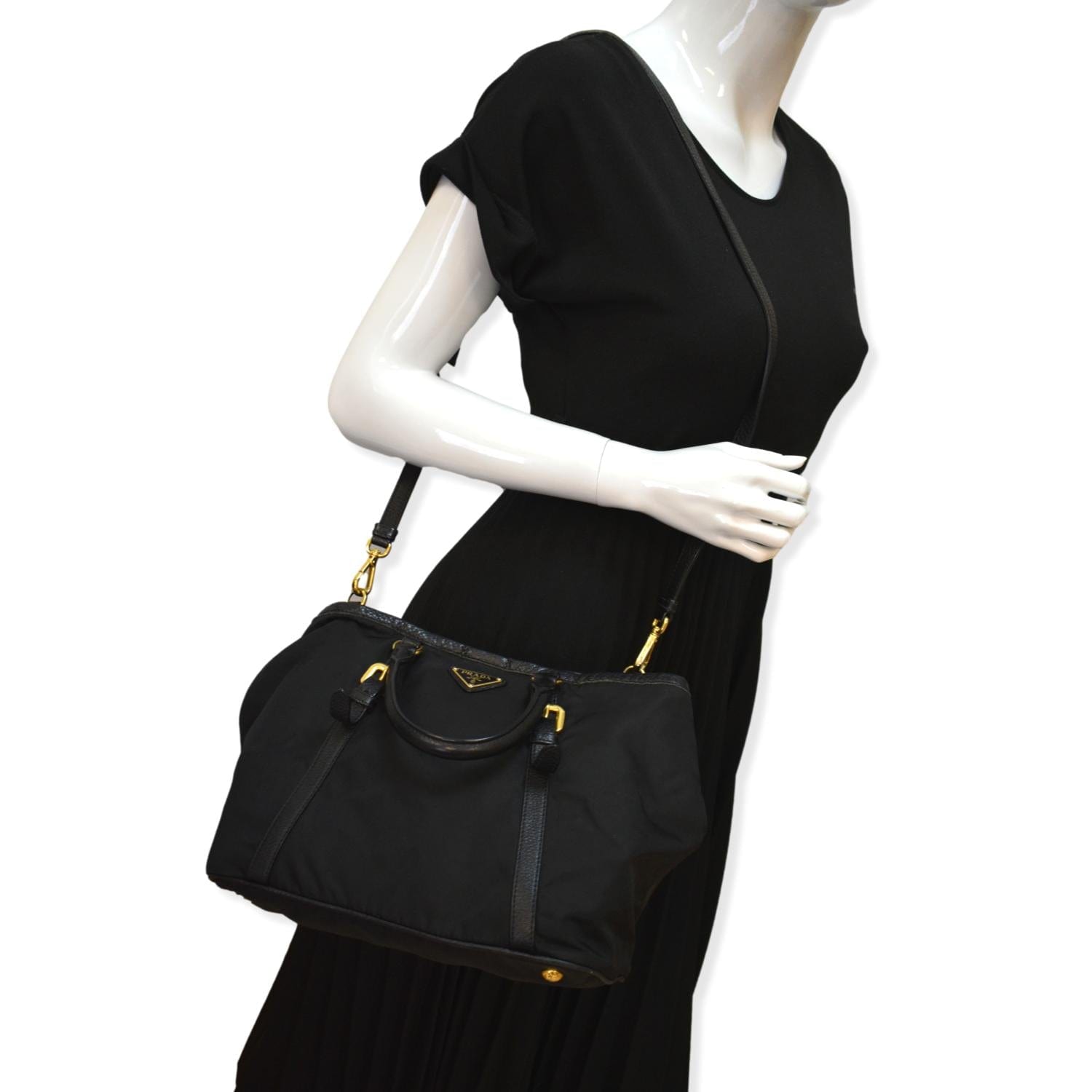 Prada Tessuto Vitello Daino Tote Shoulder Bag Nylon Black