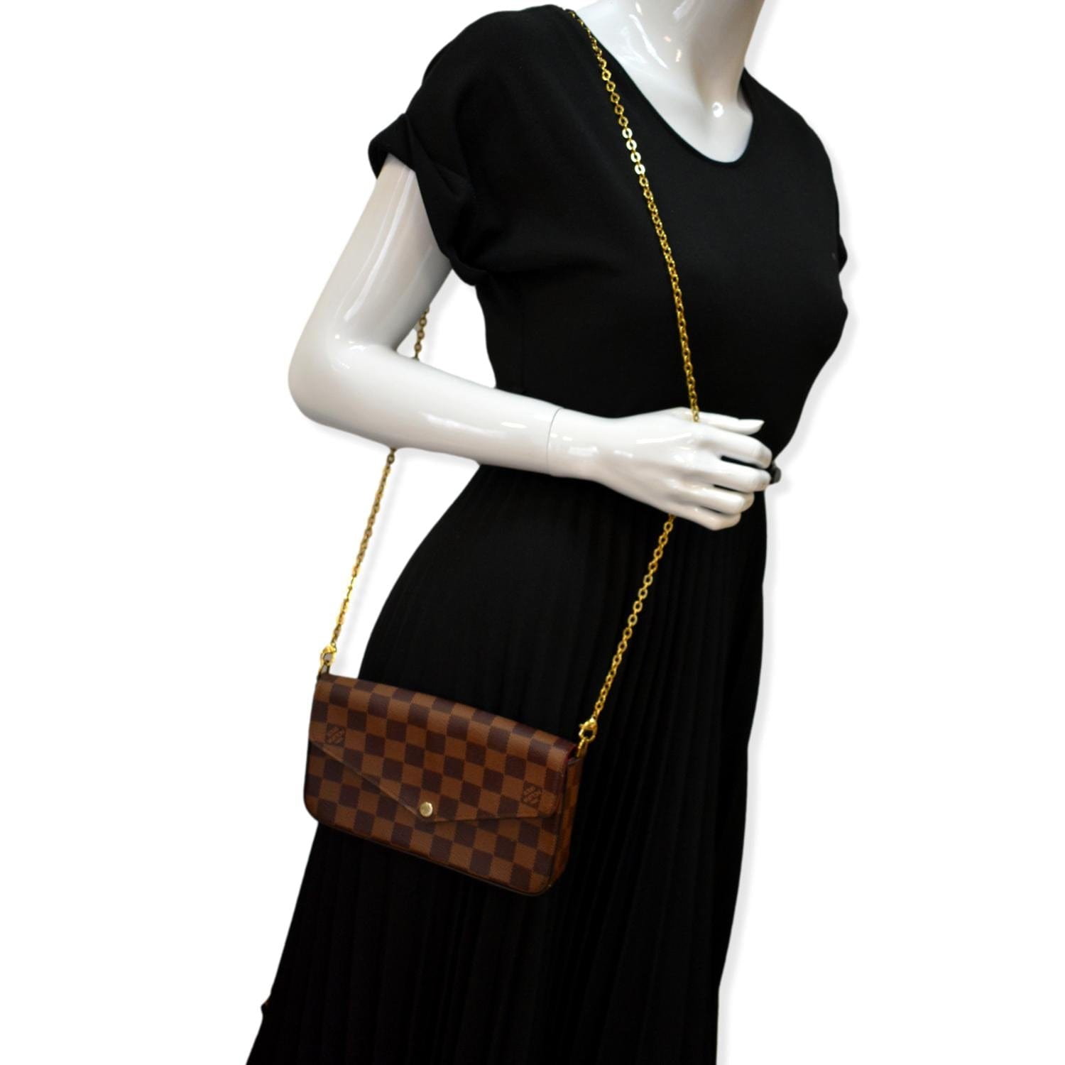 Louis Felicie Damier Ebene Pochette Crossbody Bag Brown