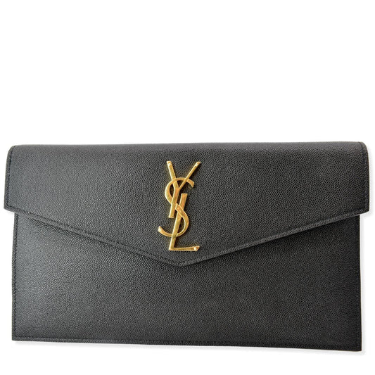 YSL Saint Laurent Saint Uptown Envelope Grain De Poudre Clutch Leather Black Clutch Bag