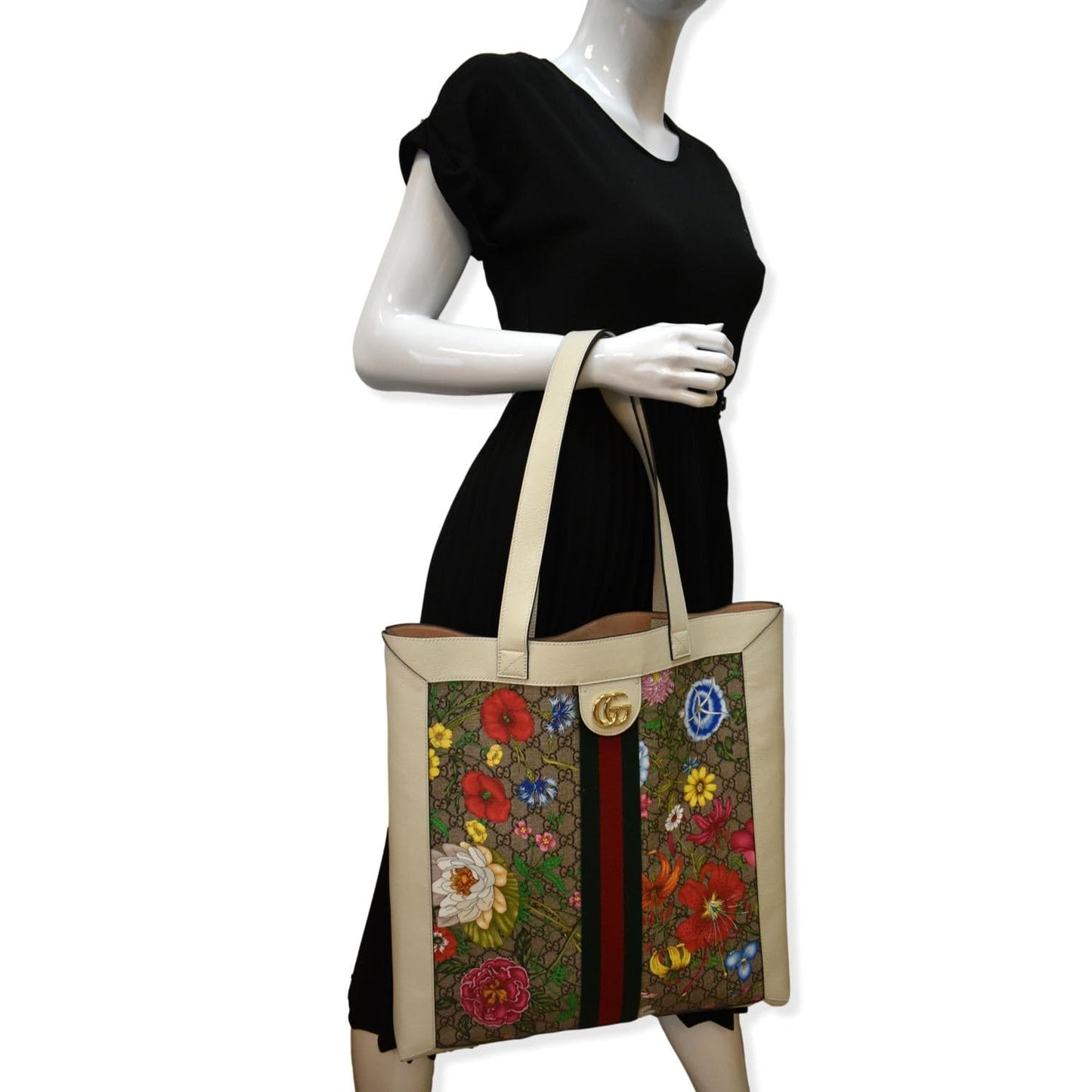 Gucci Ophidia Flora Vertical Shopping Tote Bag White