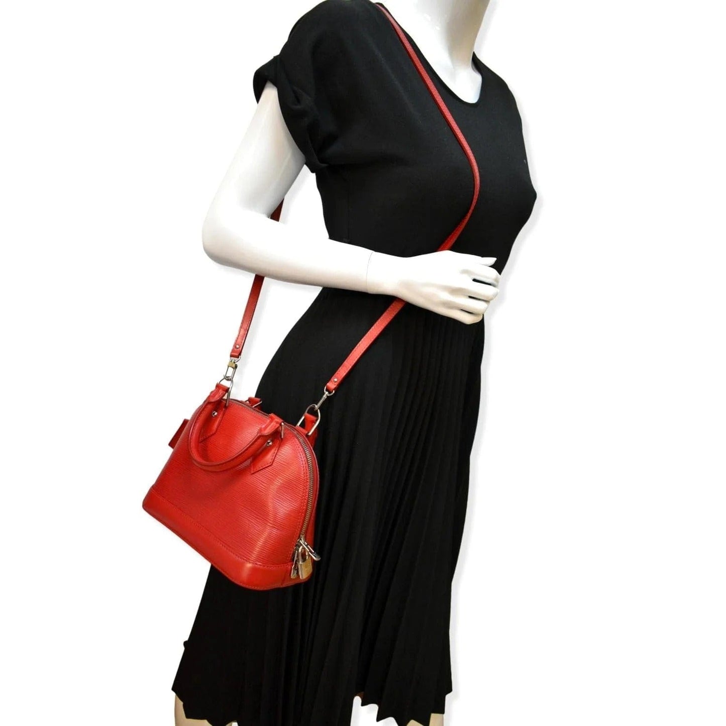 Louis Alma Bb Epi Satchel Crossbody Bag Leather Red