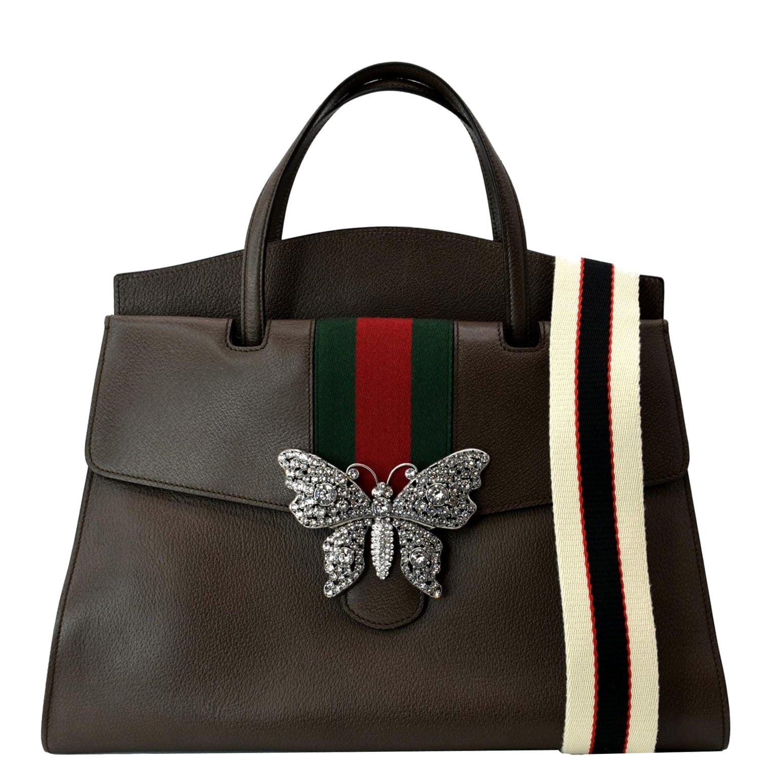 Gucci Butterfly Linea Totem Top Handle Shoulder Bag Leather Brown