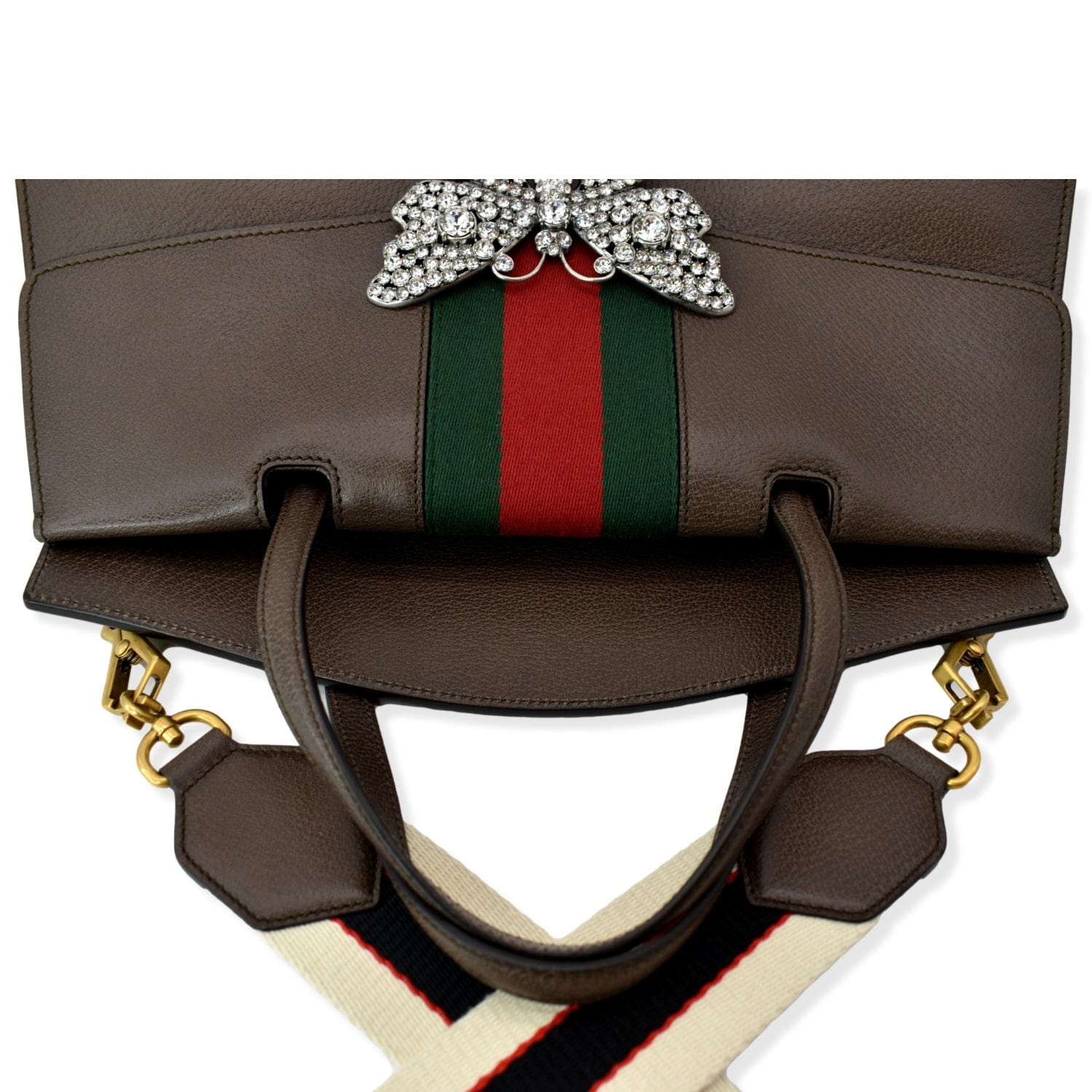 Gucci Butterfly Linea Totem Top Handle Shoulder Bag Leather Brown