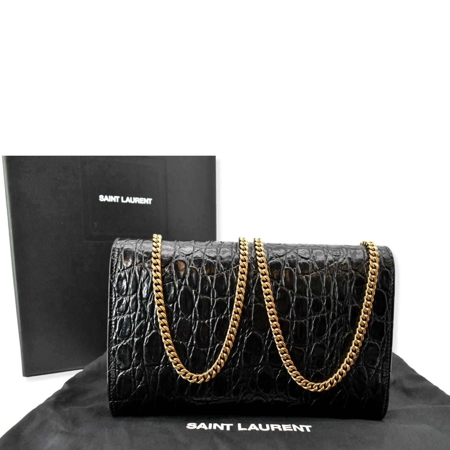 YSL Saint Laurent Saint Uptown Crocodile Embossed Crossbody Wallet Black Chain Crossbody Bag