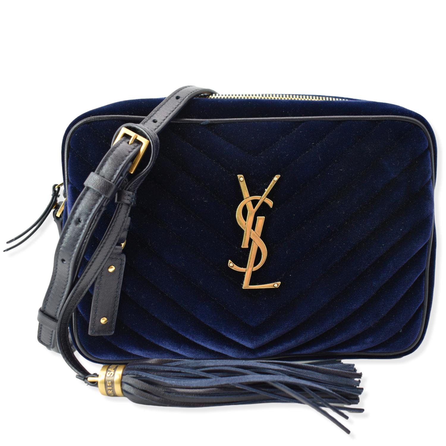 YSL Saint Laurent Yves Lou Velvet Camera Crossbody Bag Blue
