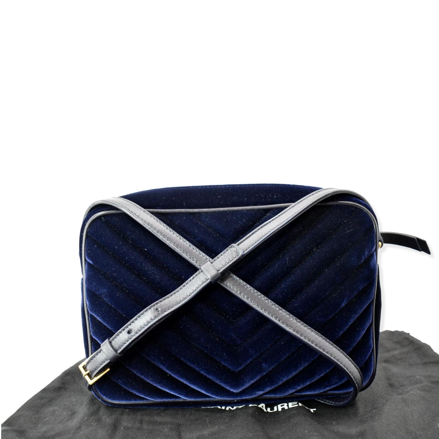 YSL Saint Laurent Saint Lou Velvet Camera Crossbody Bag Blue