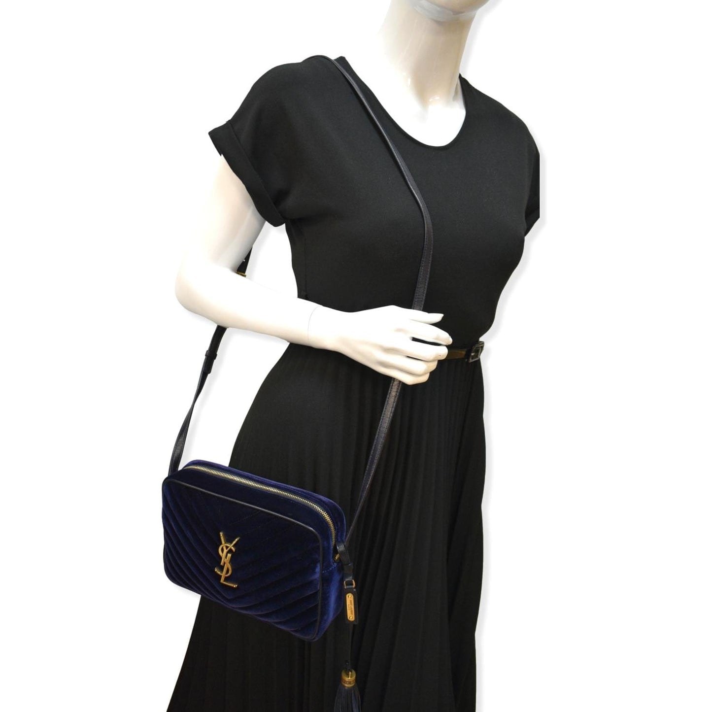 YSL Saint Laurent Yves Lou Velvet Camera Crossbody Bag Blue