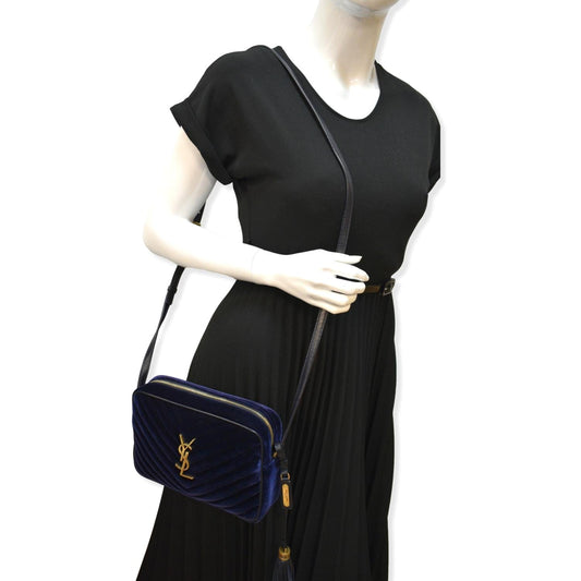 YSL Saint Laurent Yves Lou Velvet Camera Crossbody Bag Blue