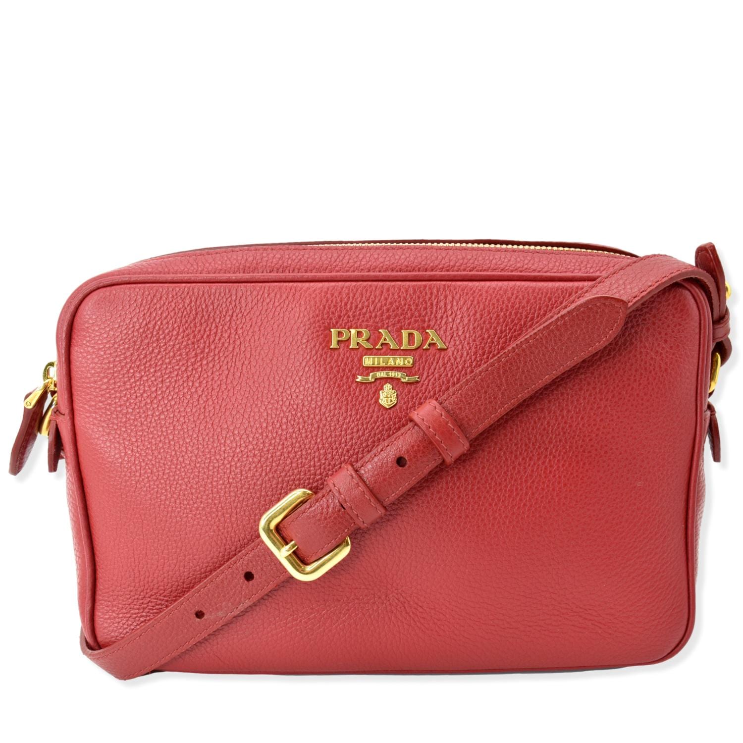 Double Zip Camera Shoulder Bag Leather Red