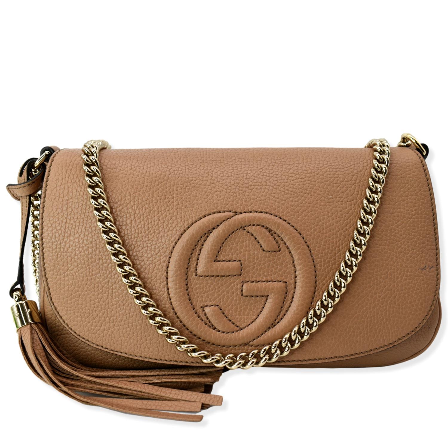 Gucci Soho Flap Crossbody Bag Rose Leather Beige