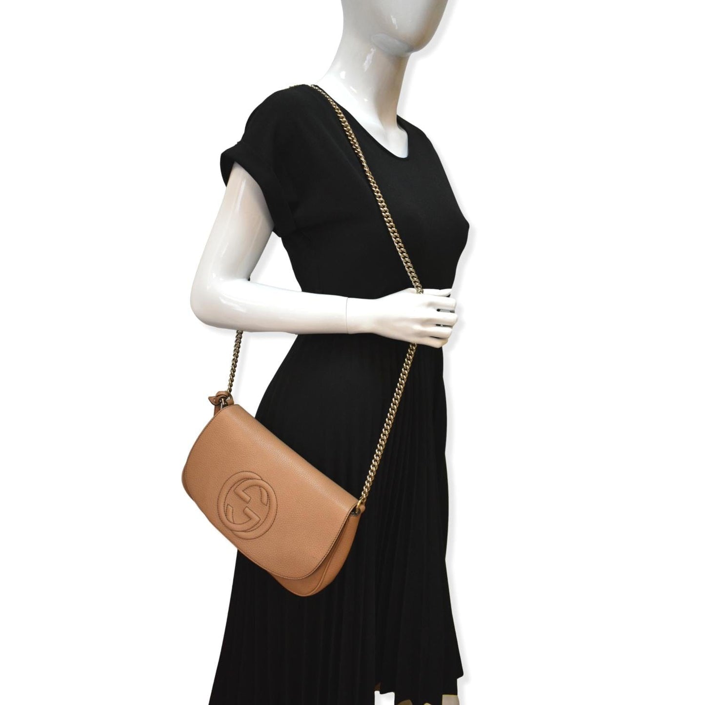 Gucci Soho Flap Crossbody Bag Rose Leather Beige