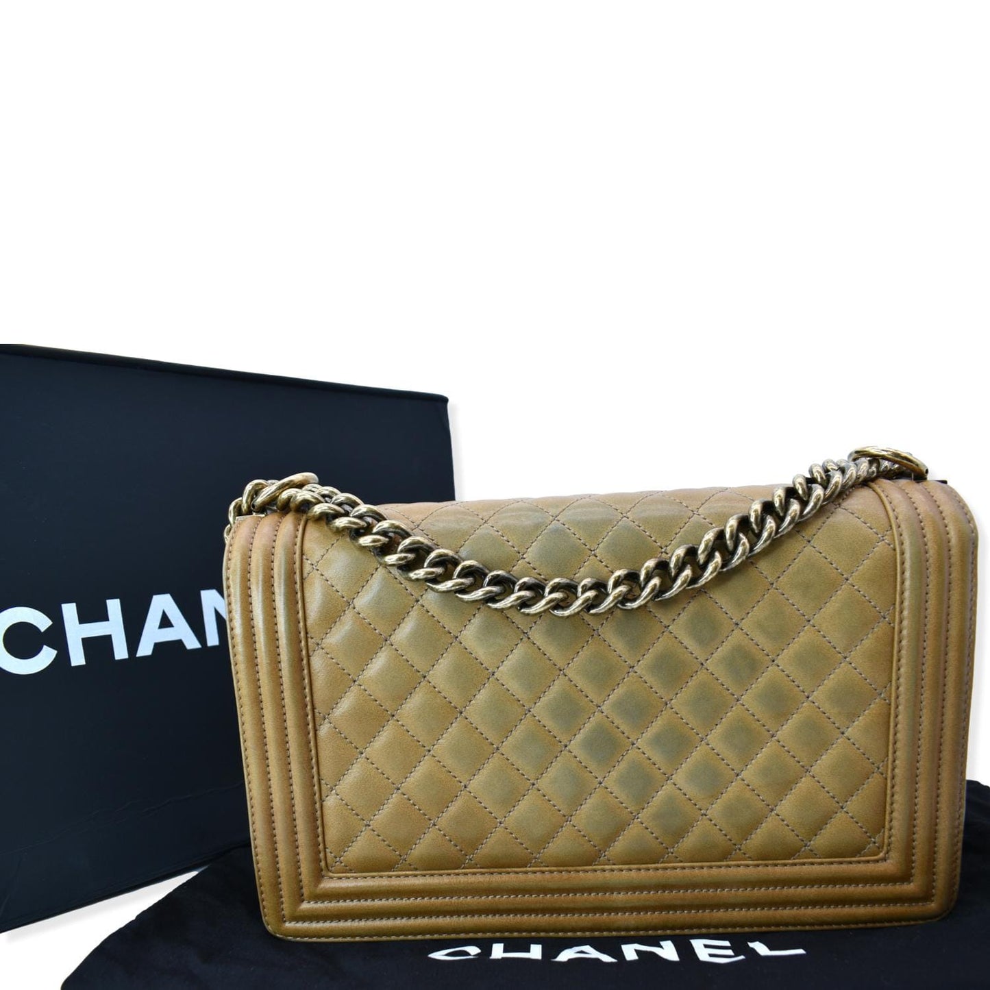 Chanel Boy Flap Leather Beige Travel Bag