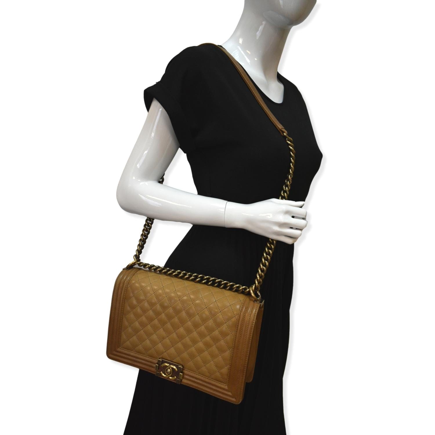 Chanel Boy Flap Shoulder Bag Leather Beige