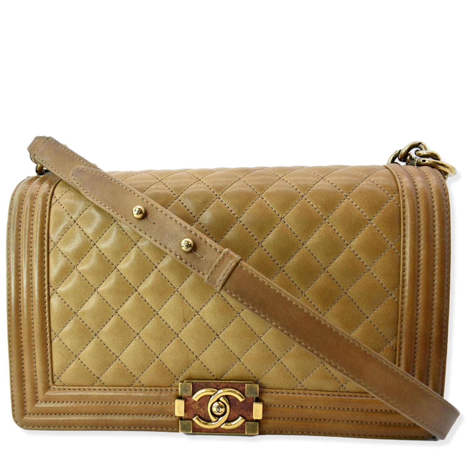 Chanel Boy Flap Shoulder Bag Leather Beige