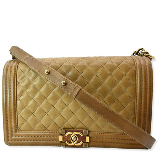 Chanel Boy Flap Shoulder Bag Leather Beige