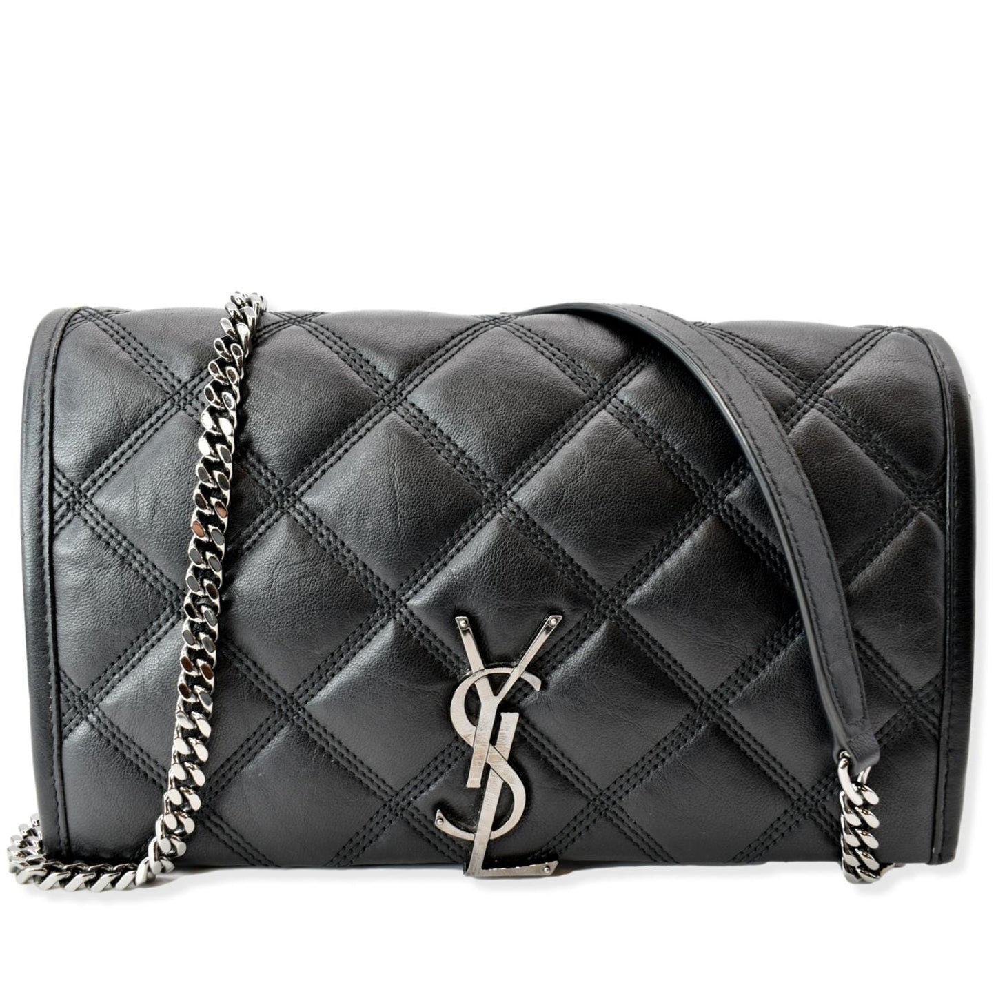YSL Saint Laurent Yves Becky Crossbody Bag Leather Quilted Black