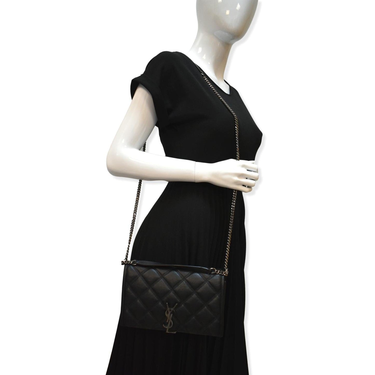 YSL Saint Laurent Yves Becky Crossbody Bag Leather Quilted Black