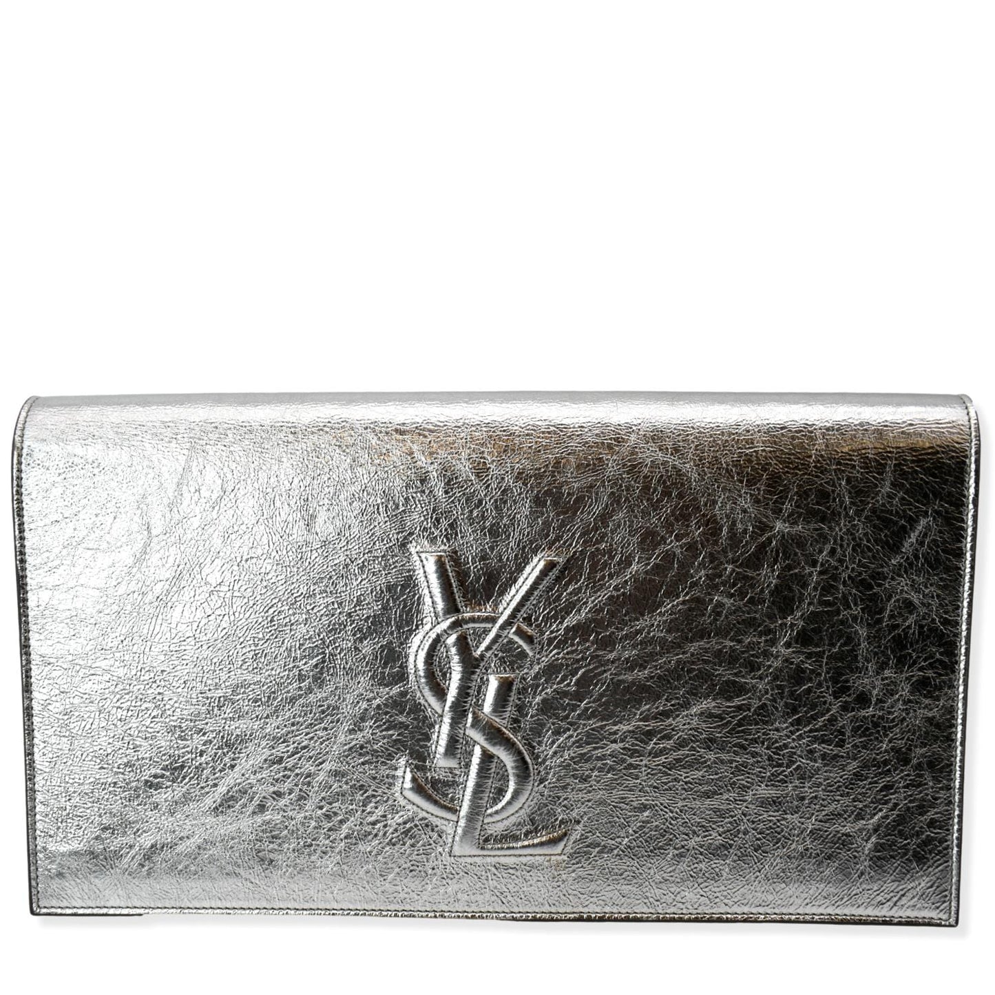 YSL Saint Laurent Saint Belle De Jour Clutch Bag Leather Silver Jour Clutch