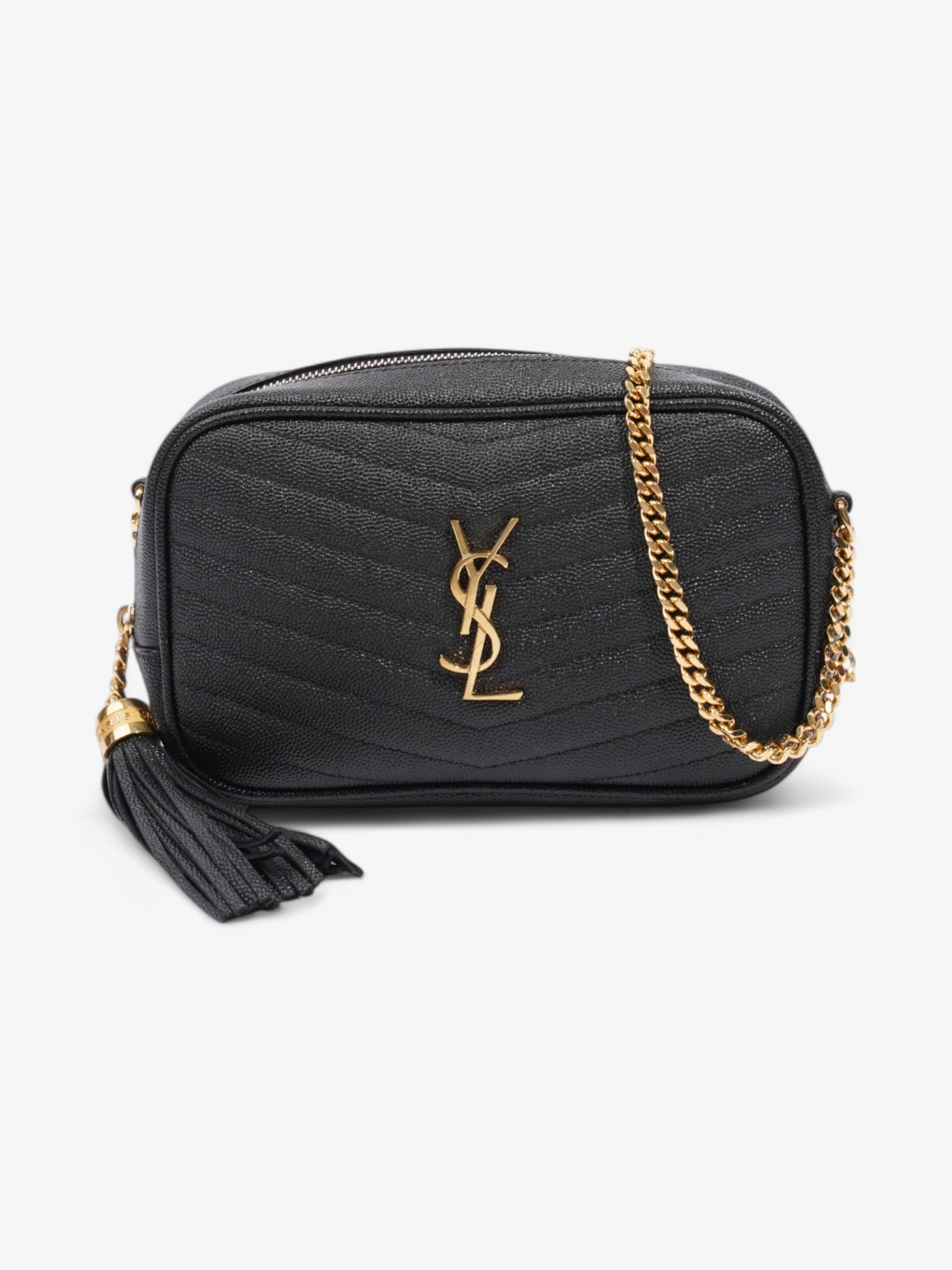 YSL Saint Laurent Lou Camera Bag Grained Leather Black Mini Crossbody Bag