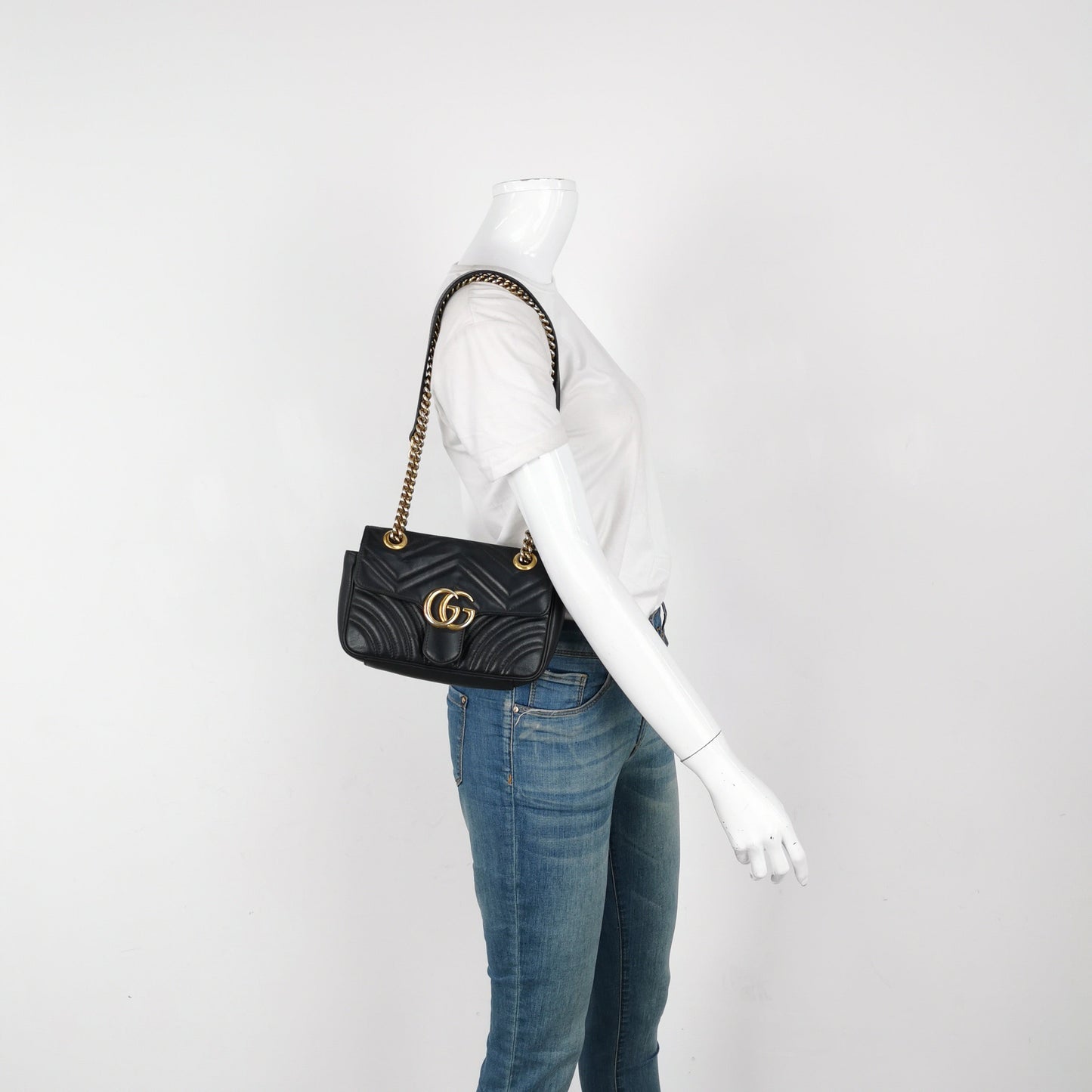 Gucci Marmont Flap Hardware Leather Calfskin Black Gold Travel Bag