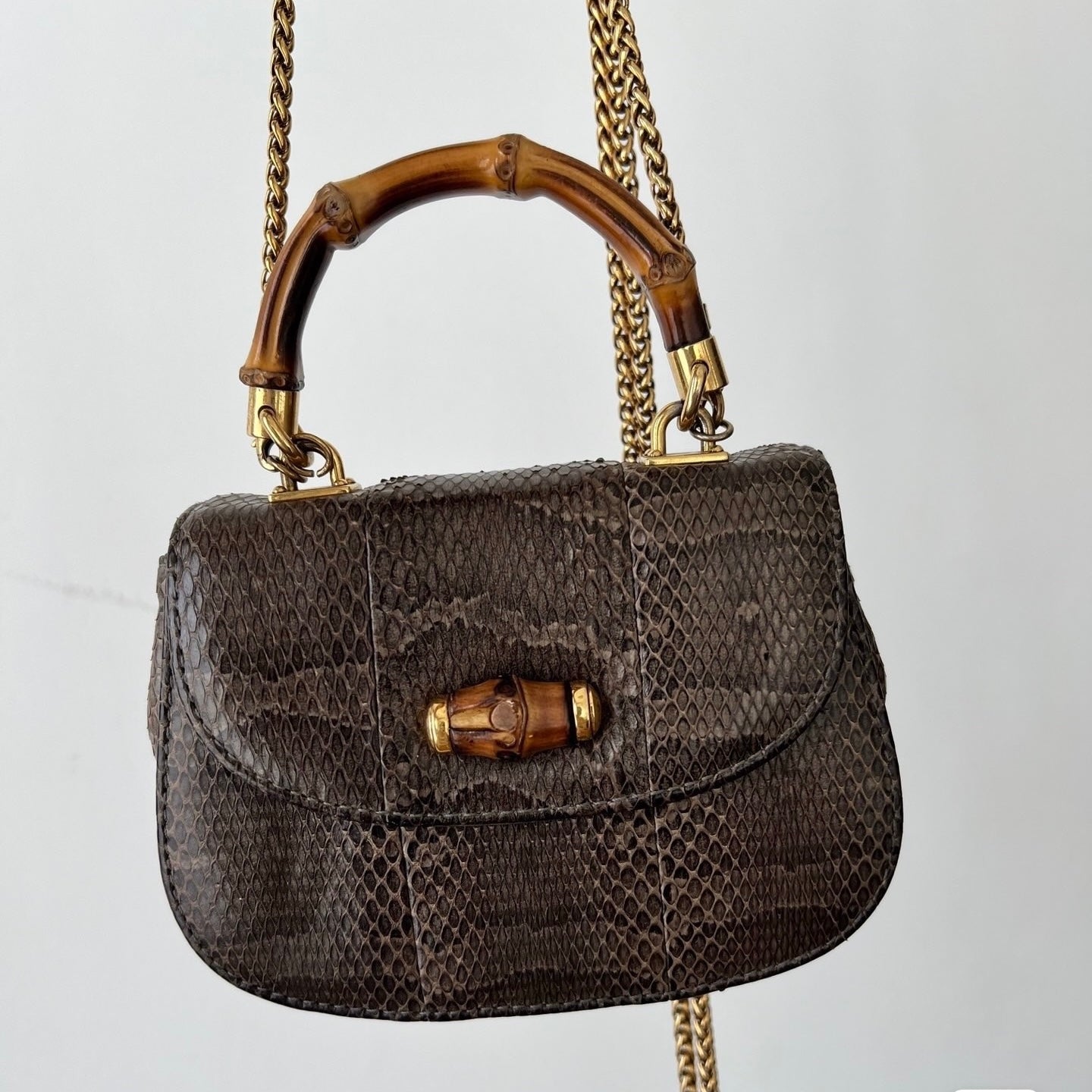 Gucci Bamboo Night Python Evening Bag With Mini Chain Clutch Bag