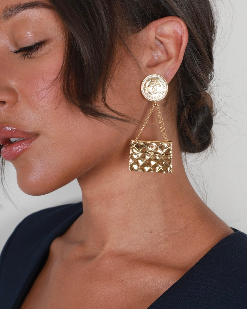 Chanel Gold Matelasse and CC Logo Coin Clip-On Earrings Jewelry