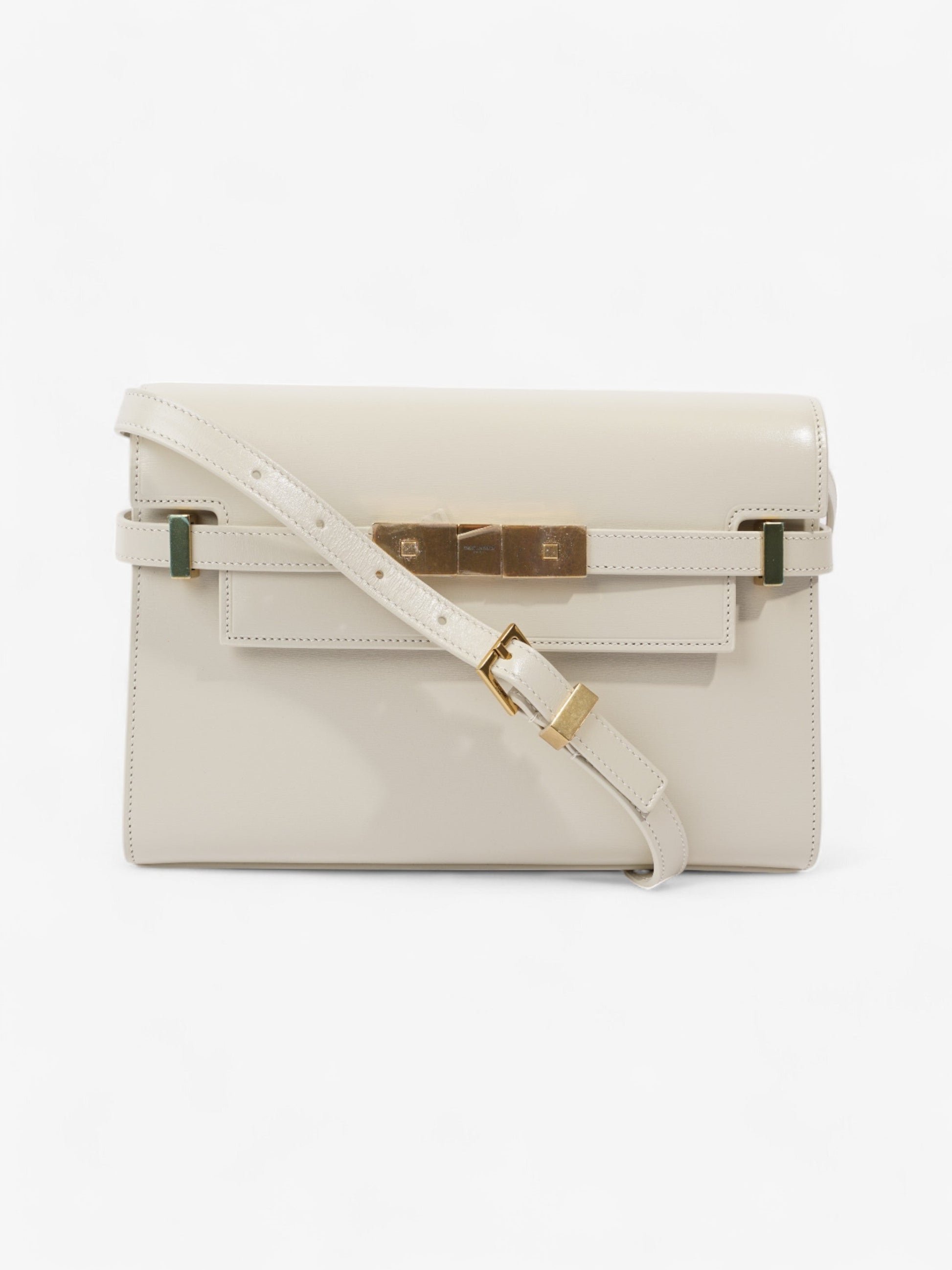 YSL Saint Laurent Manhattan Blanc Calfskin Shoulder Bag Leather Small
