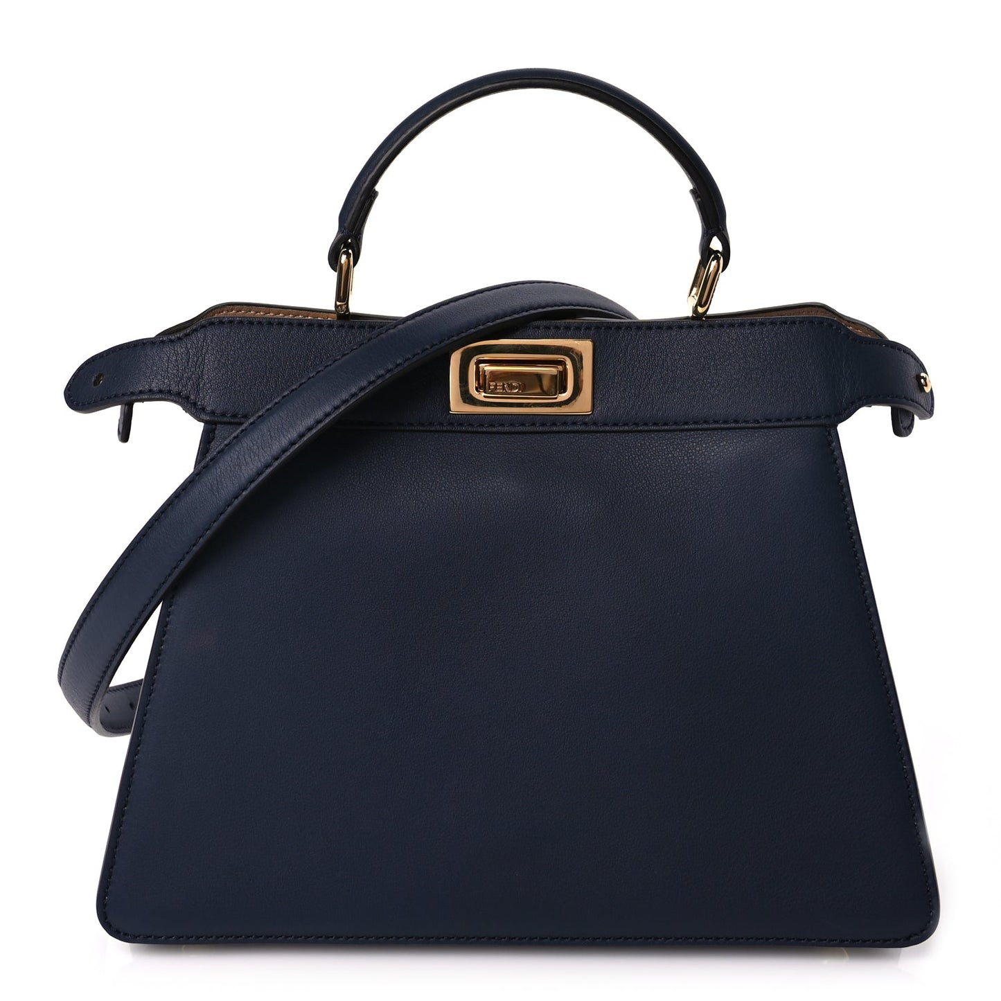 Fendi Handbag Seta Nappa Bi-Color Peekaboo I SEE U Leather Vitello Blue Satchel Bag