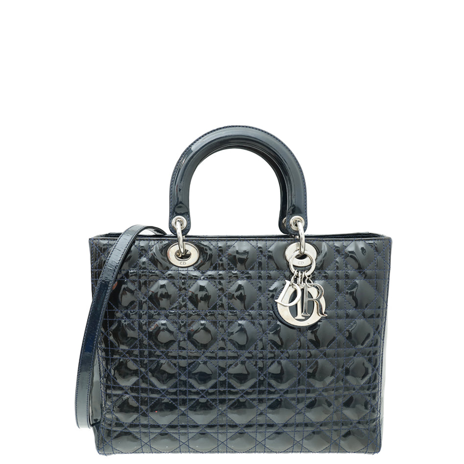 Dior Handbag Christian Indigo Lady Bag Blue Large Shoulder Bag