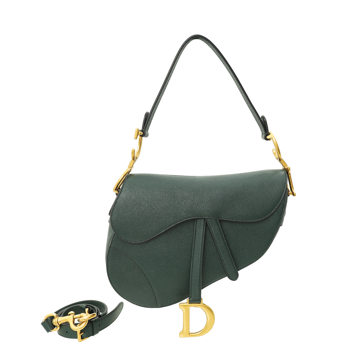 Dior Handbag Christian Forest Saddle Bag W Strap Green Medium Shoulder Bag