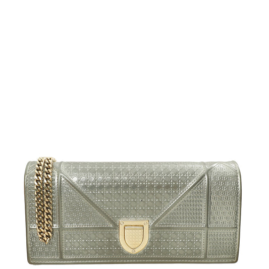Dior Shoulder Bag Christian Metallic Grey ama Cannage Wallet Gray Chain