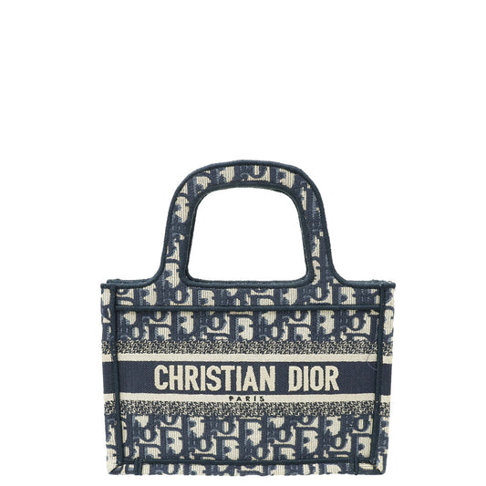 Dior Handbag Christian Oblique Book Tote Bag Blue Navy Mini