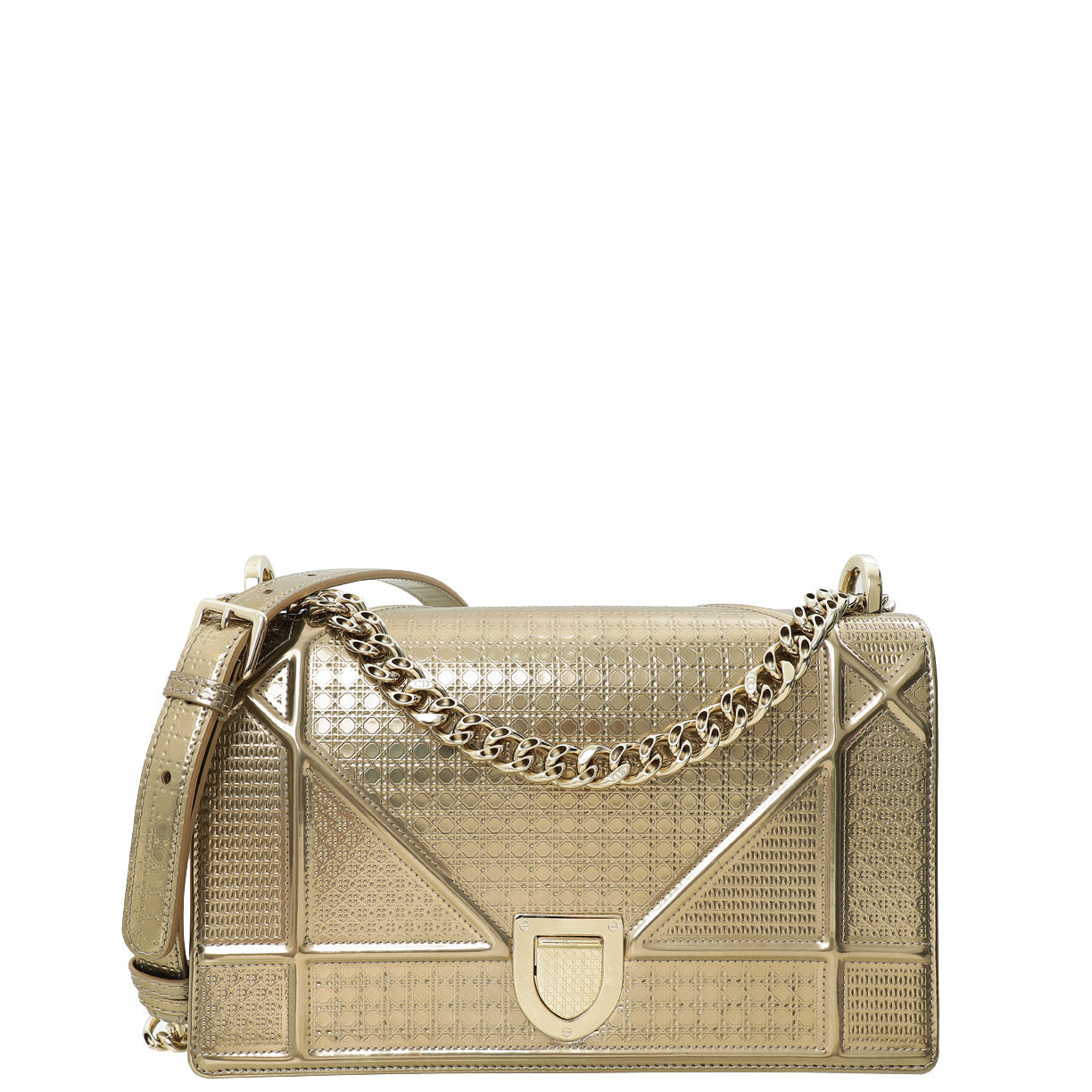 Dior Handbag Christian Metallic Champaign Cannage ama Shoulder Bag Medium Micro