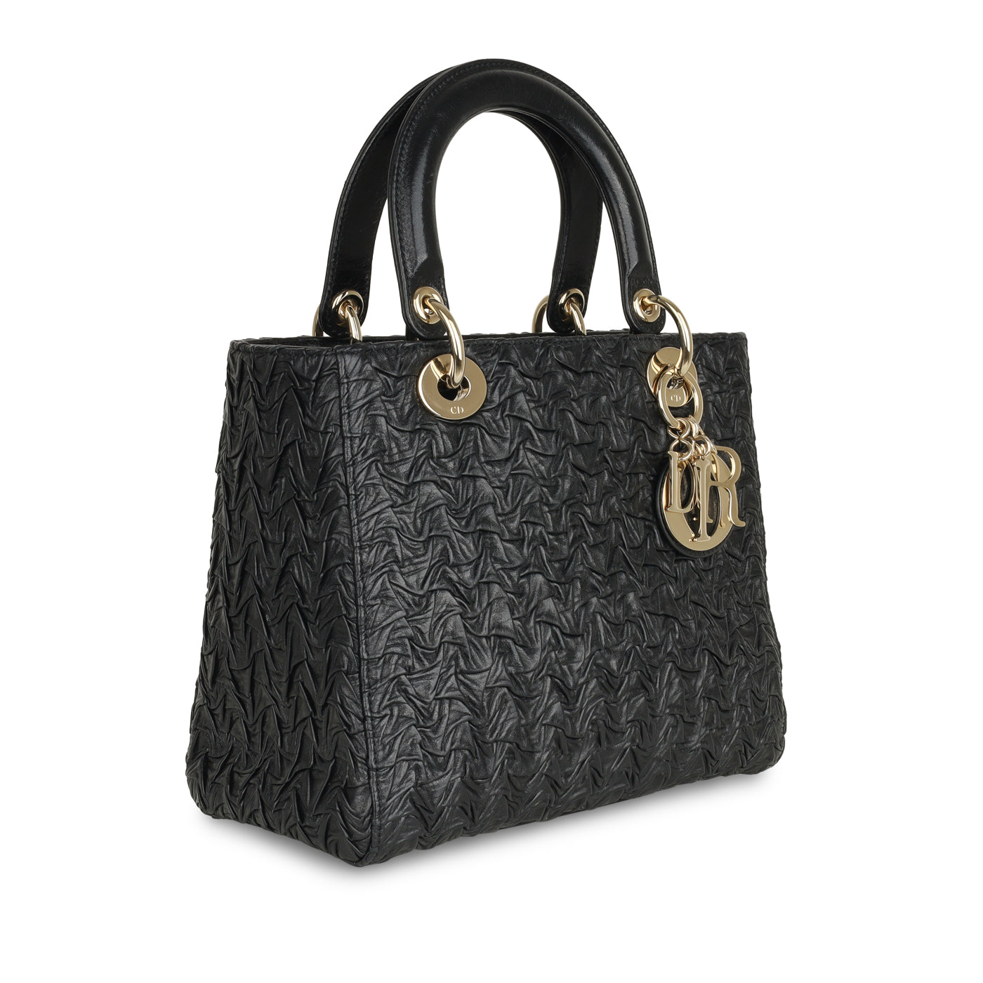 Dior Christian Lady Crossbody Bag Medium Crinkled Lambskin Black