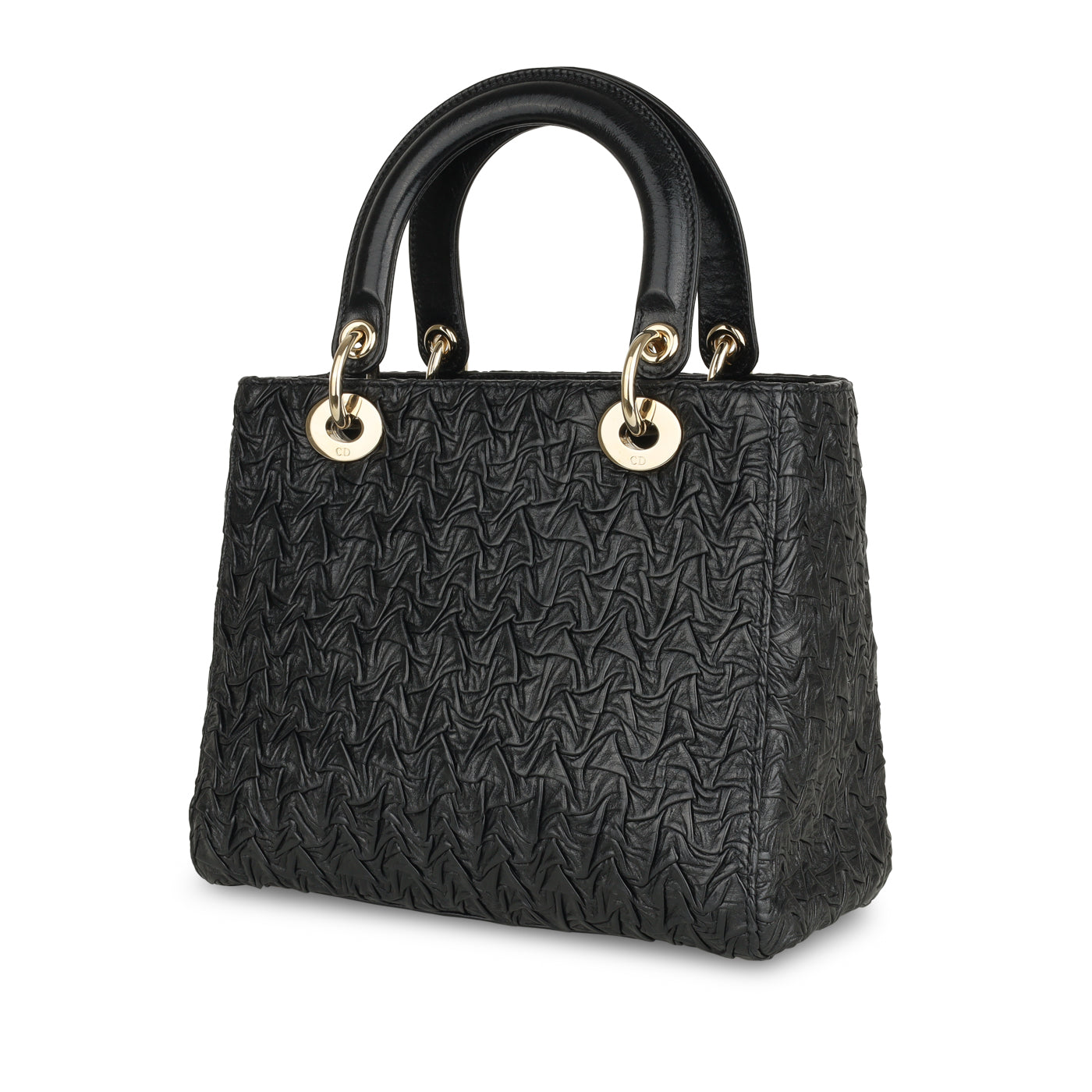 Dior Christian Lady Crossbody Bag Medium Crinkled Lambskin Black