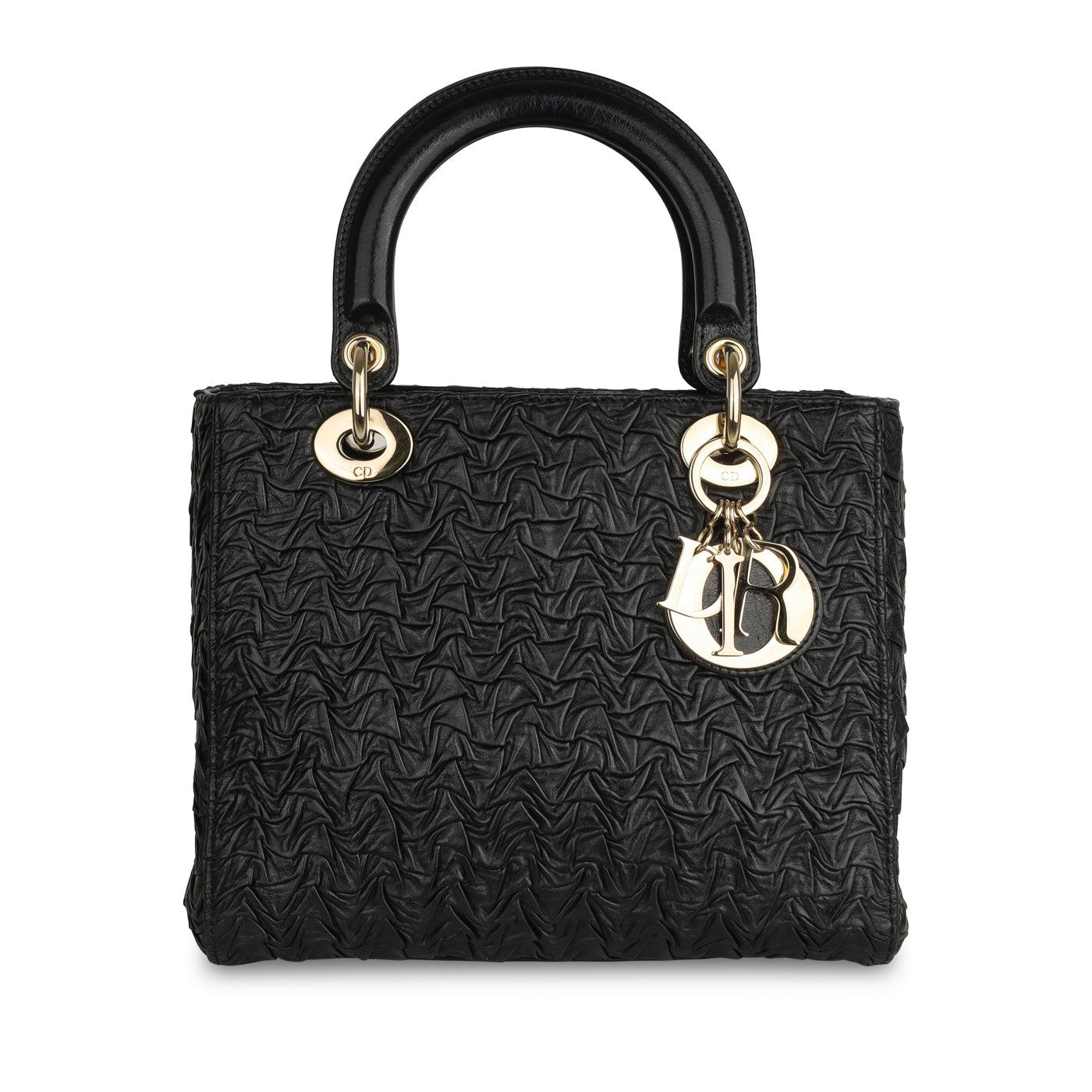 Dior Christian Lady Crossbody Bag Medium Crinkled Lambskin Black