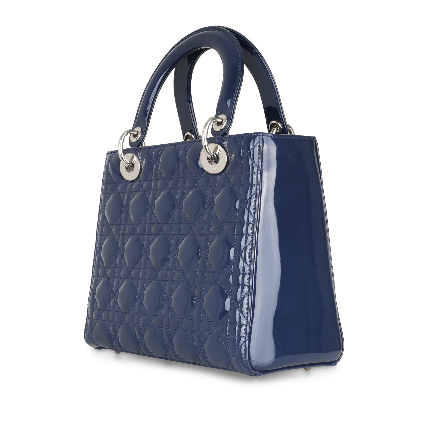 Dior Christian Lady Shoulder Bag Patent Medium Patent Navy Ghw