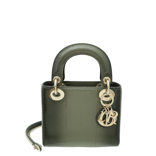 Dior Handbag Christian Olive Ombre Lady Bag Python Mini Shoulder Bag