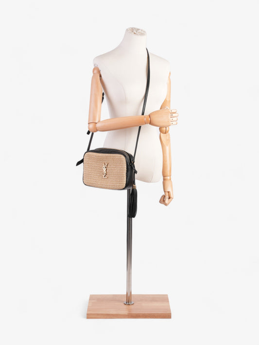 YSL Saint Laurent Lou Camera Natural Crossbody Bag Raffia Black