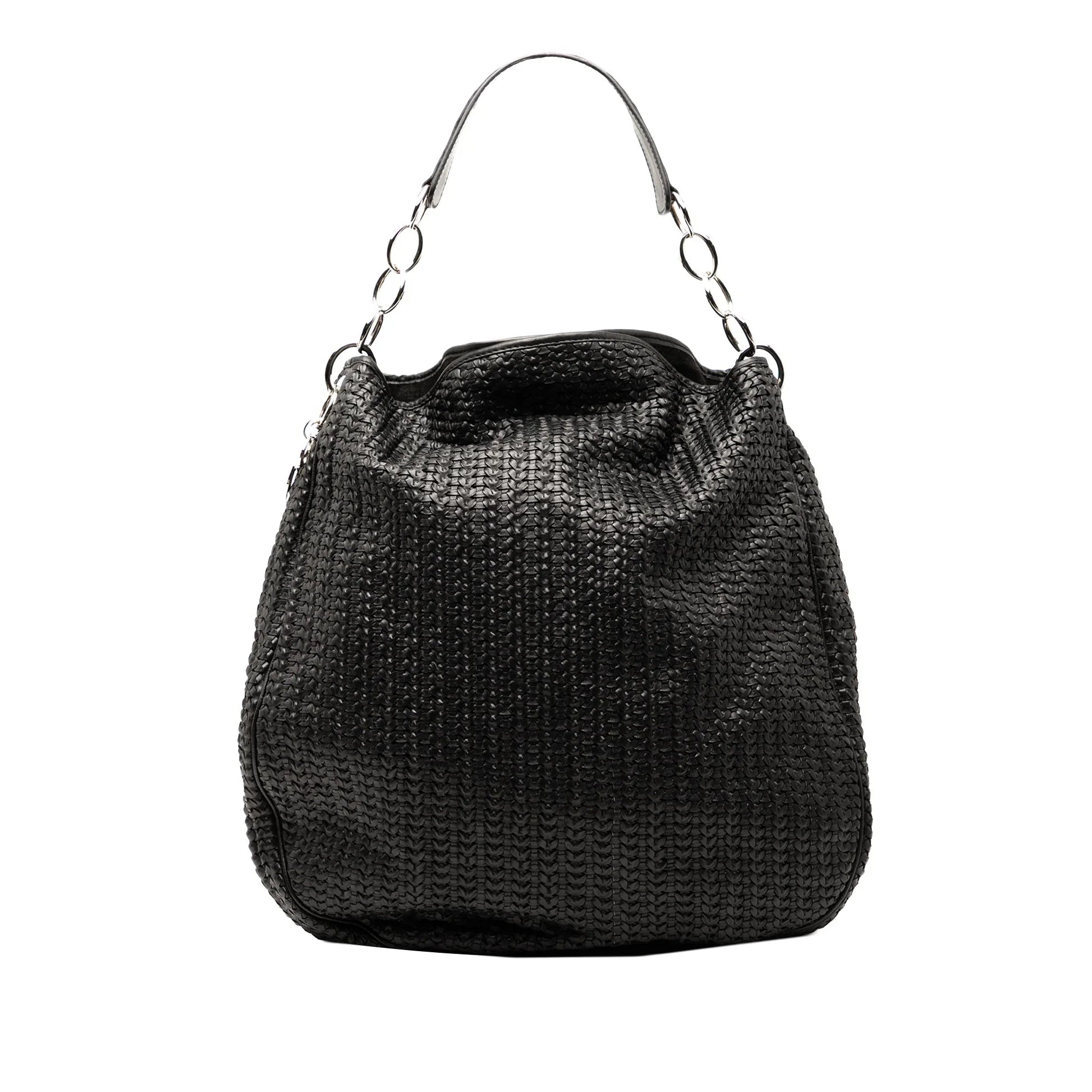 Dior Handbag Soft Lady Hobo Lambskin Black Woven Hobo Bag