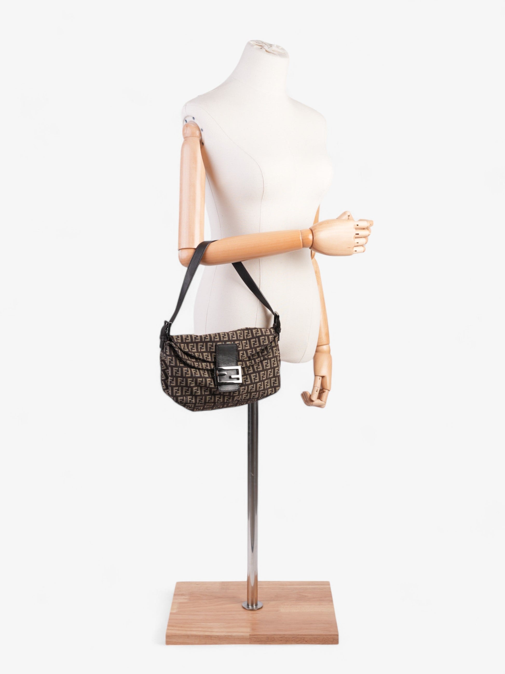 Fendi Baguette Shoulder Bag Canvas Brown Beige