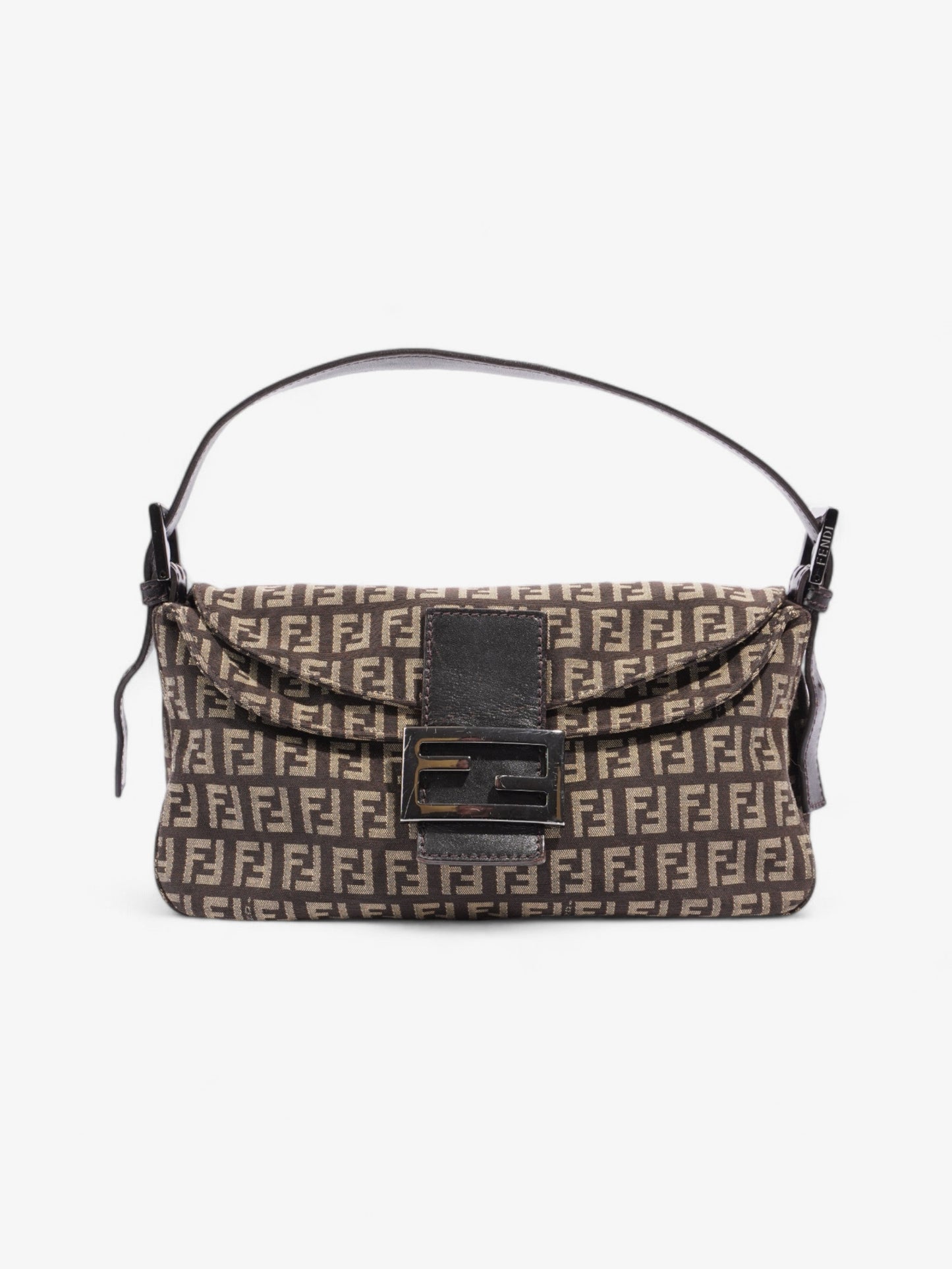 Fendi Baguette Shoulder Bag Canvas Brown Beige