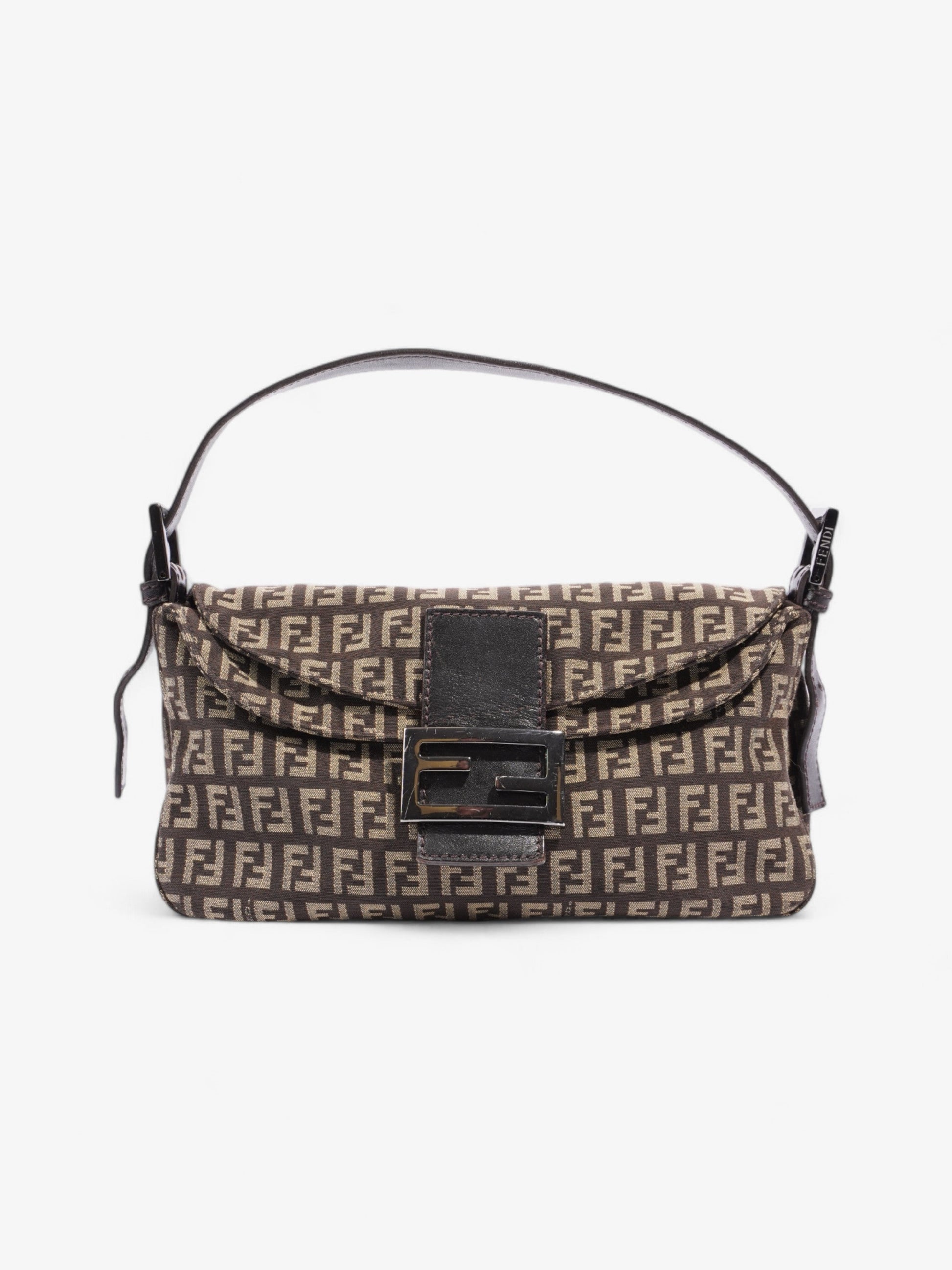 Fendi Baguette Shoulder Bag Canvas Brown Beige