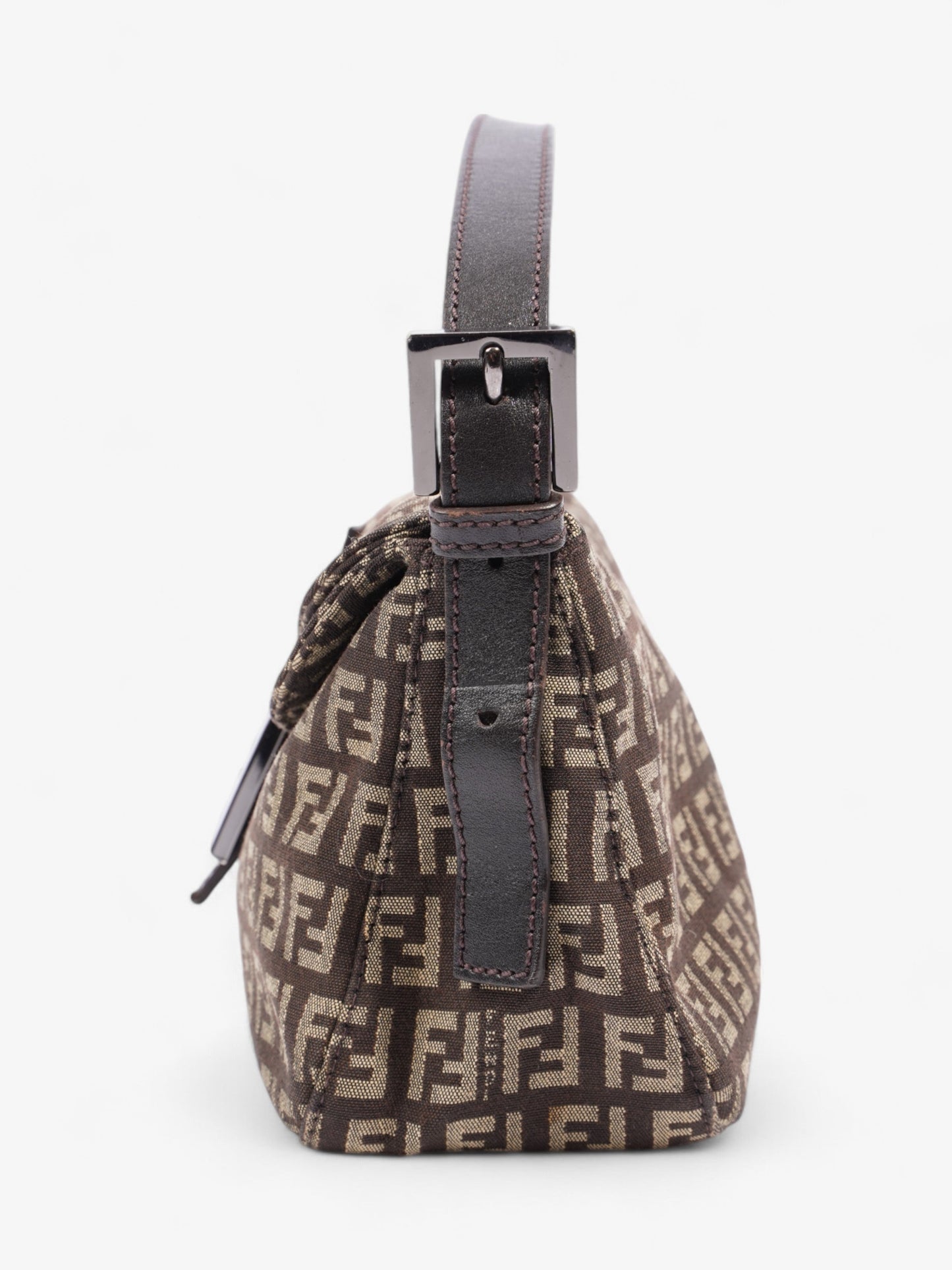 Fendi Baguette Shoulder Bag Canvas Brown Beige
