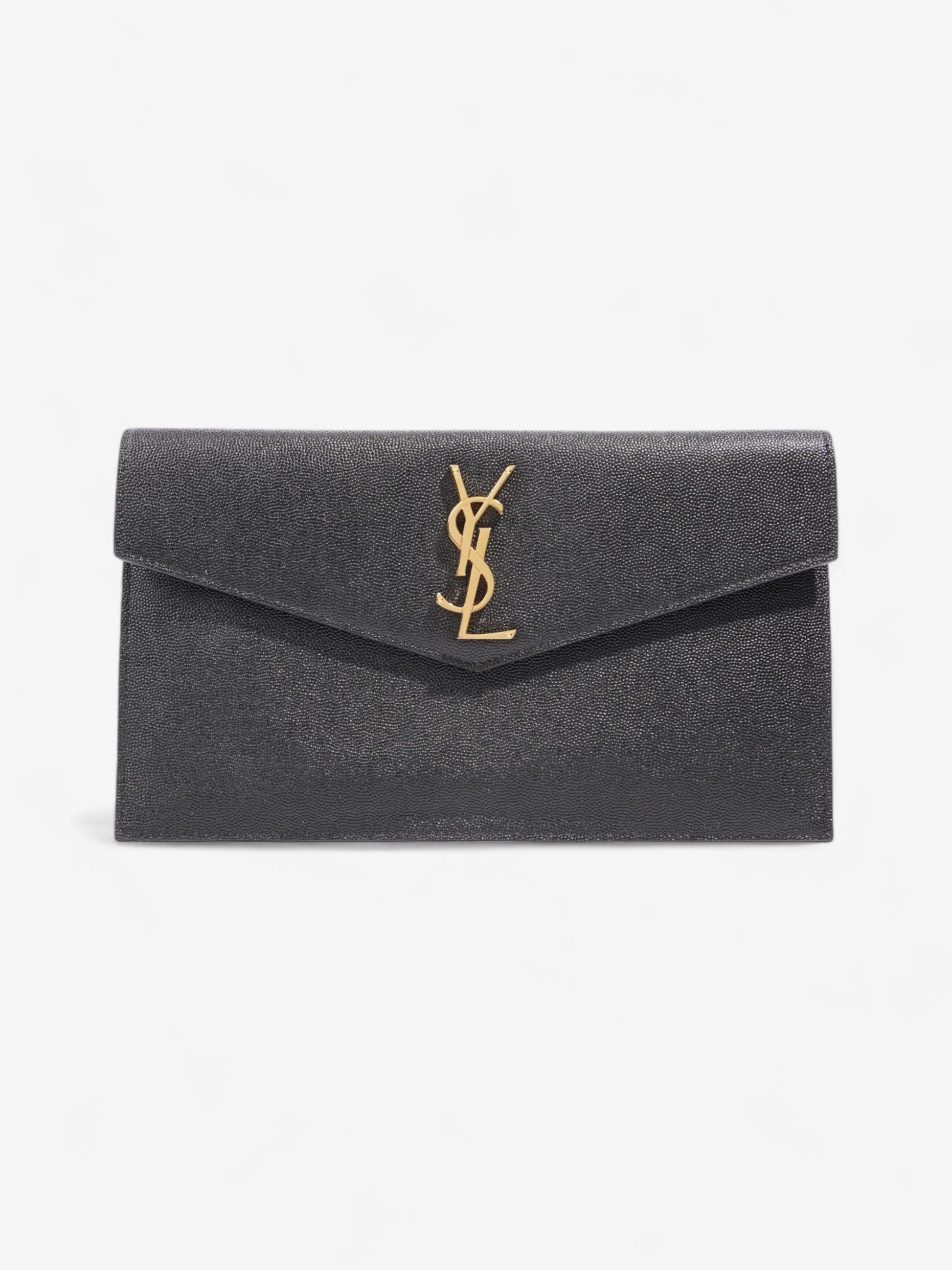 YSL Saint Laurent Uptown Clutch Grained Leather Black Clutch Bag Black Grained Leather