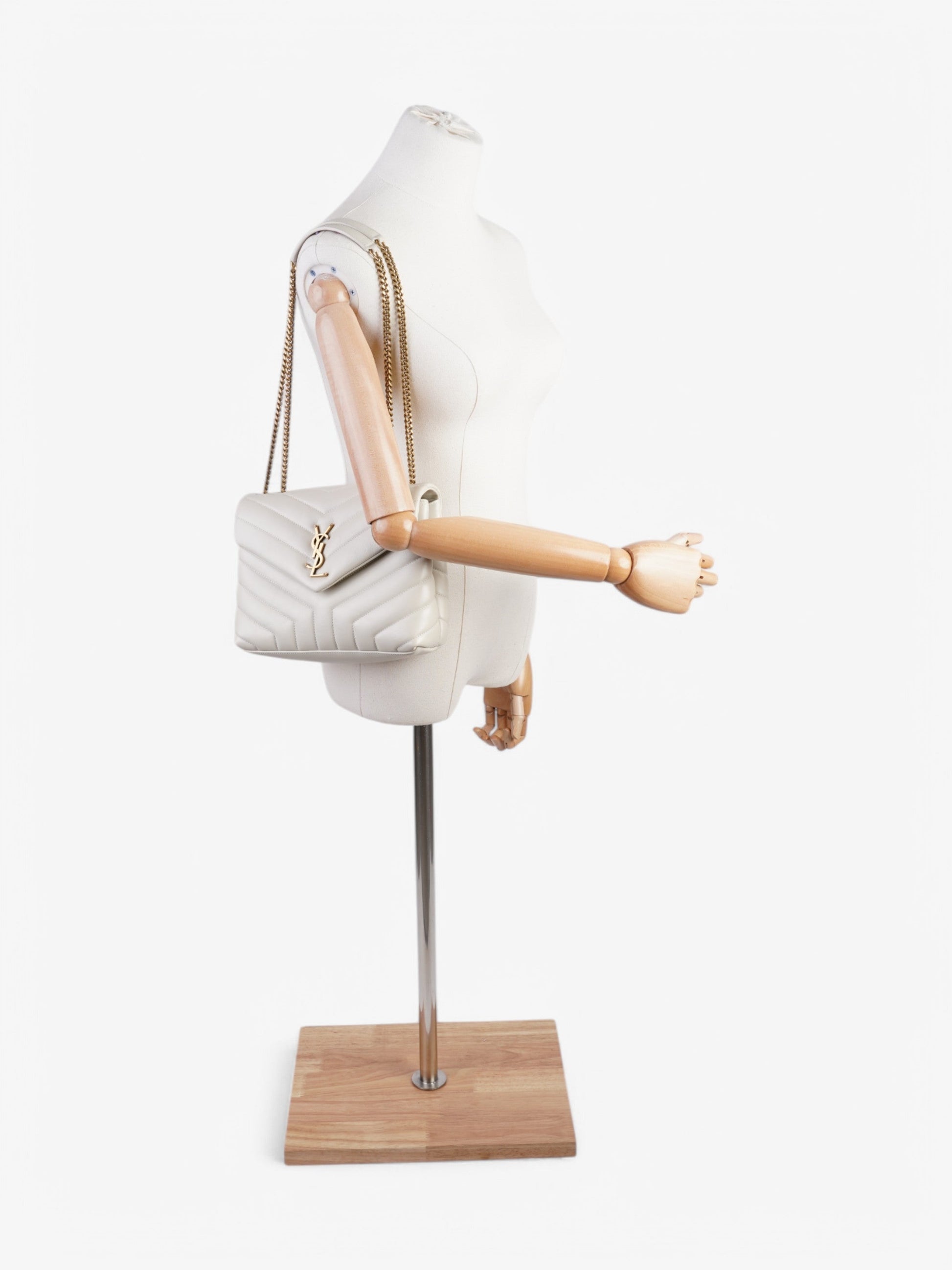 YSL Saint Laurent Loulou Shoulder Bag Leather White Small